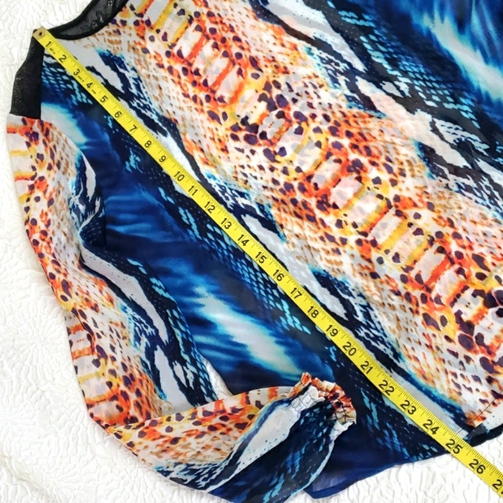 PHILOSOPHY Snake-Print Semi-sheer Multicolor Black Shoulder Lace Trim Top XS - Picture 13 of 16